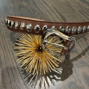 Vintage Captiva Brown Leather Silver Studded  Belt Size Small